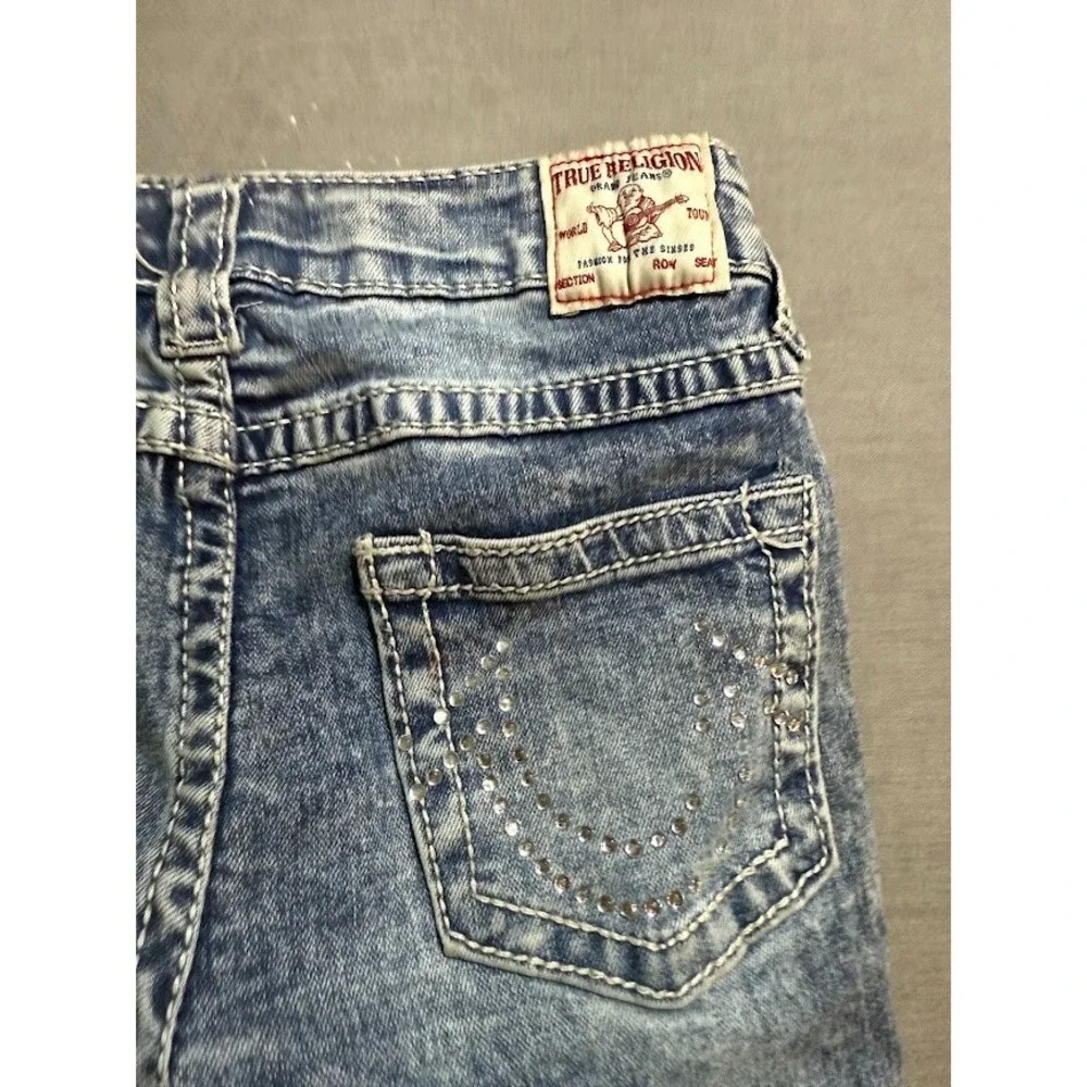 True Religion Joey Jeans‎ Girls 7 Blue Bedazzled Denim Bootcut Pocketed 22X22.